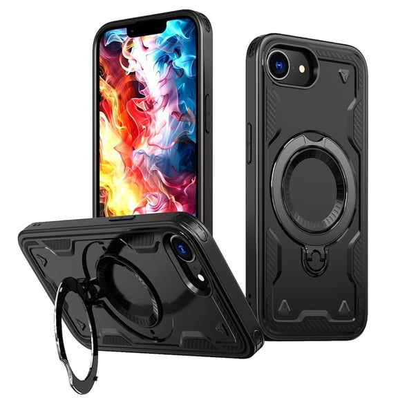 For Apple iPhone 17e / 16e Case With Invisible Magnetic O-Ring Stand Shockproof Phone Case,Black,For iPhone 17e / 16e