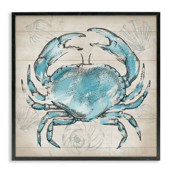 Stupell Industries Vintage Drawn Crab Animals Painting Black Framed Art Print Wall Art, 12 x 12