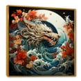 thumbnail image 2 of Designart "Japanese Dragon and Wave Off Kanagawa II" Abstract Framed Wall Art - Blue Dragons Living Room Framed Canvas Art, 2 of 6