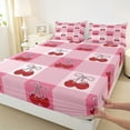 thumbnail image 4 of Homewish Girly Pink Cherry Twin Sheet Sets for Girl, Cartoon Fruit Cherry Twin Fitted Sheet, Ribbon Bowknot Flat Sheet, Microfiber Bedroom Decor, 3pcs, 4 of 8