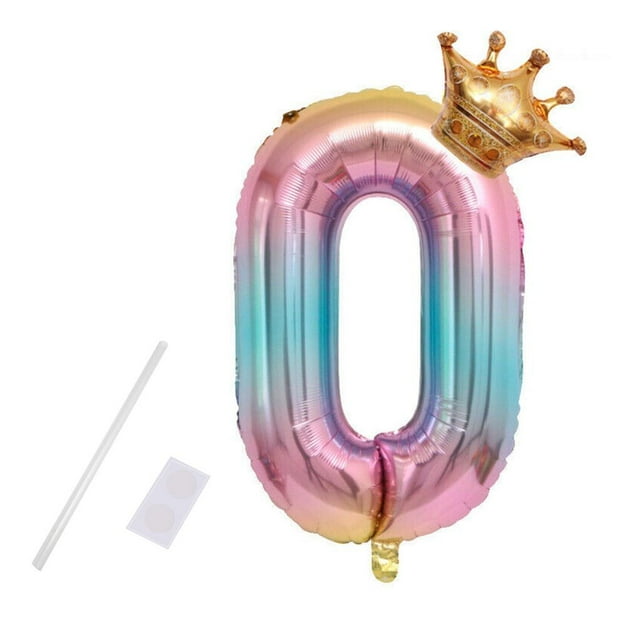 Party Balloon with Gradient Color Birthday Party Decor Aluminum Foil Balloon 32 Inch, Number 0