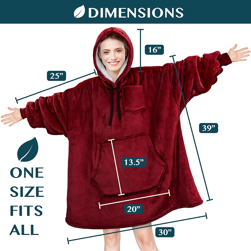 PAVILIA Blanket Hoodie for Women Burgundy, Sherpa Wearable Blanket Men, Cozy Oversized Sweatshirt Blanket, Warm Fleece Hooded Blanket Sweater with Sleeves and Giant Pocket, Wine Red