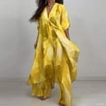 thumbnail image 2 of Women's Flowy 2 Piece Outfits Aesthetic Printed Full Sleeve Button up Long Shirt and Wide Leg Pant Sets Beach Holiday (XL, Yellow), 2 of 7