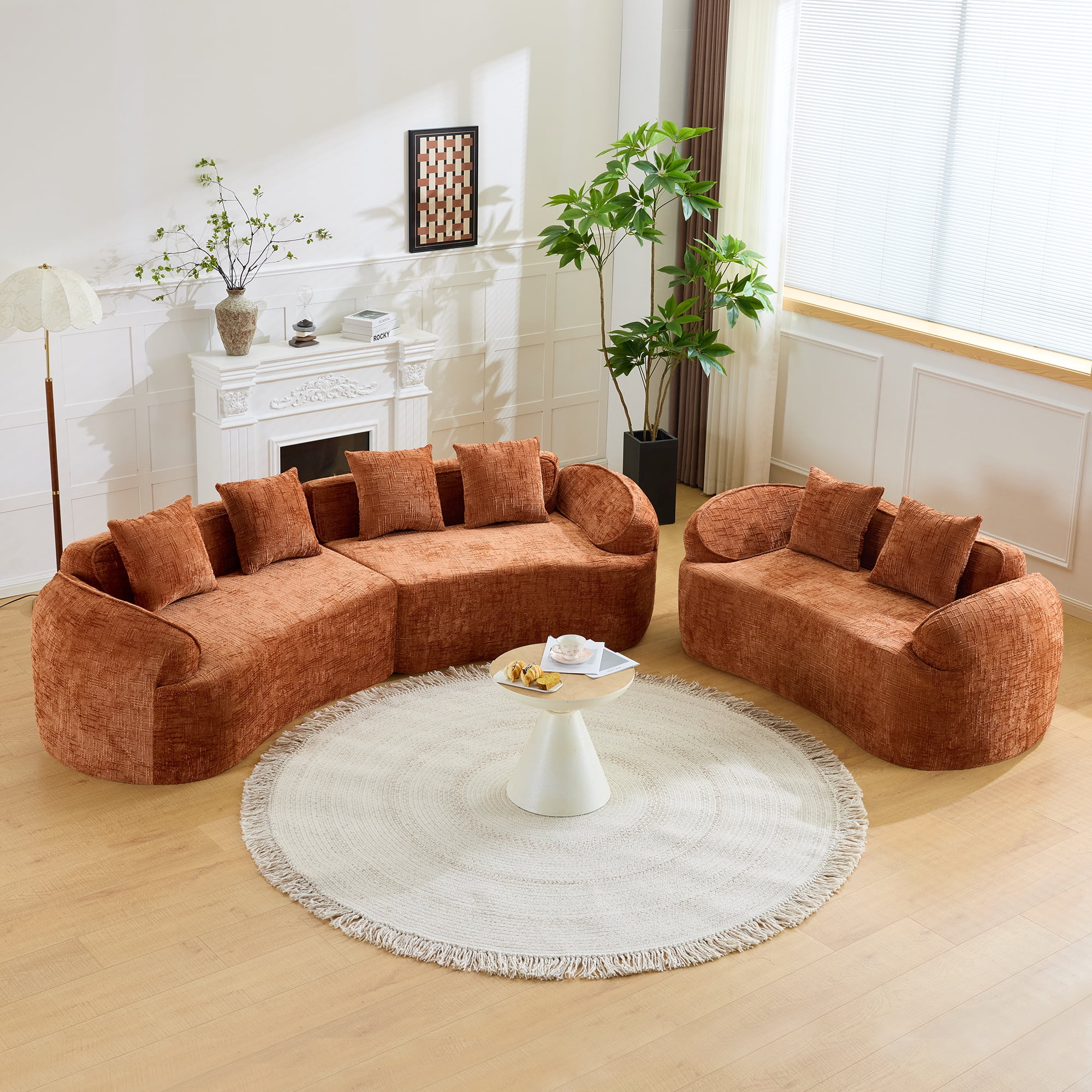 Leumius 66" 2 Seater Sofa Compress Sofa with Armrests & 2 Pillows,No Assembly Required,Compact Sofa Couch for Small Apartments,Living Room,Bedroom,Orange