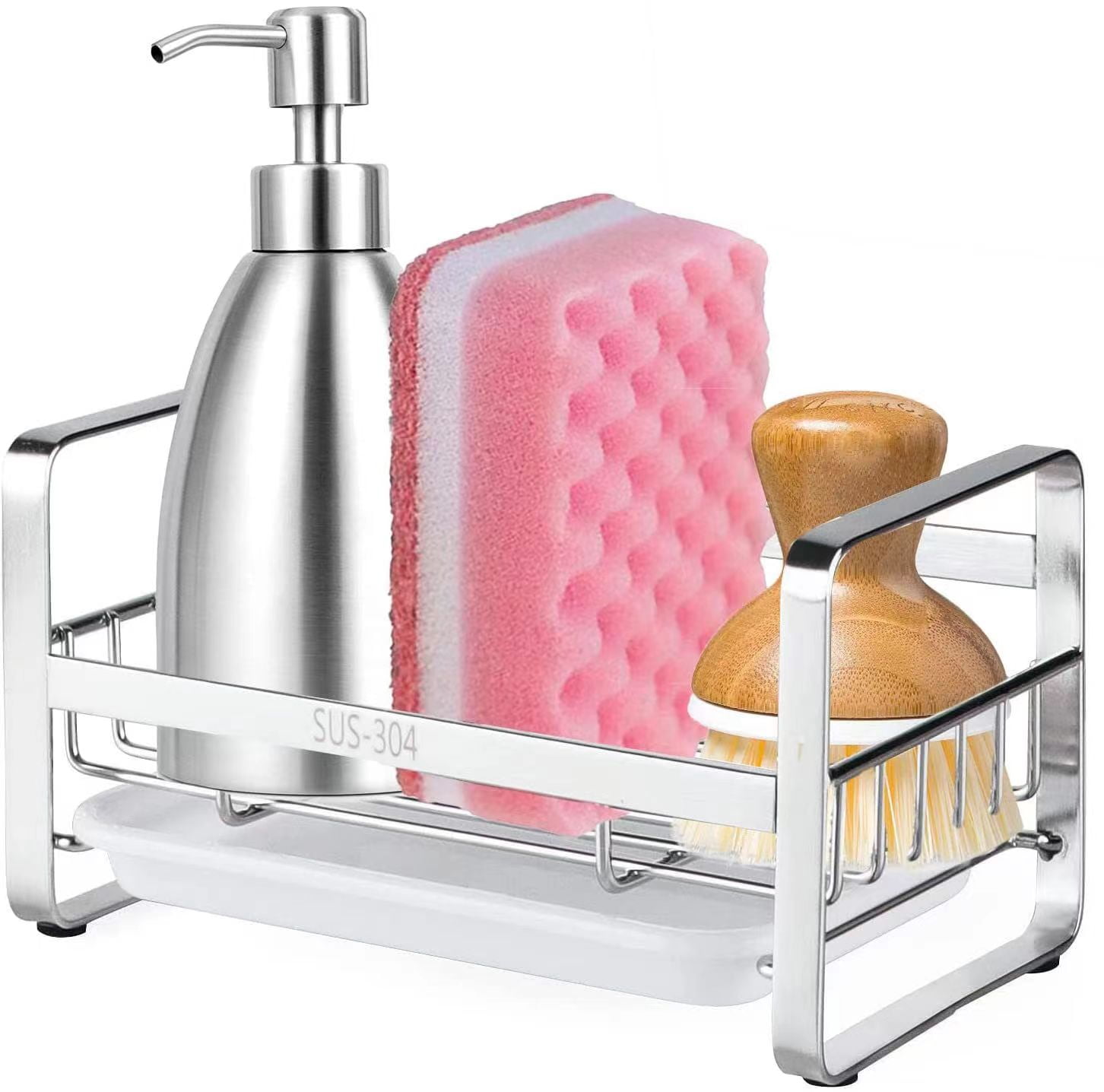 Kitchen Sink Sponge Holder, 304 Stainless Steel Kitchen Soap Dispenser