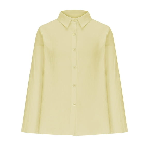 Timegard Shirts for Women Lapel Neck Button up Long Sleeve Loose Blouse Casual Solid Color Work Tee Tops