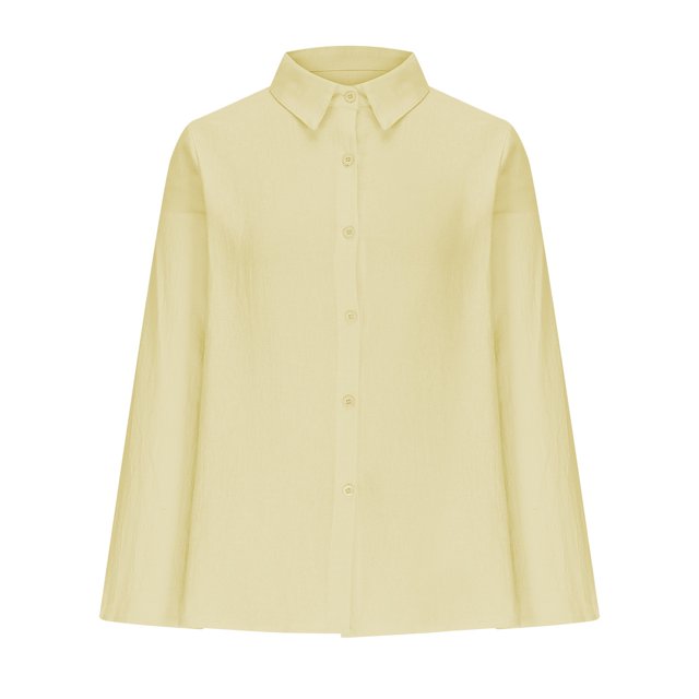 Timegard Shirts for Women Lapel Neck Button up Long Sleeve Loose Blouse Casual Solid Color Work Tee Tops
