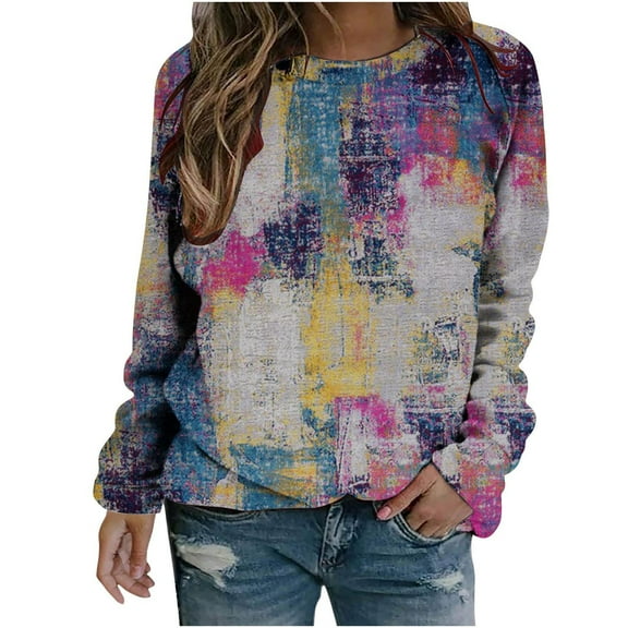yievot Long Sleeve Tops Dressy Casual Women's Raglan Sleeve Round Neck Loose Long Sleeve Print Pullover Sweater Long Sleeve Round Neck Top/Shirt