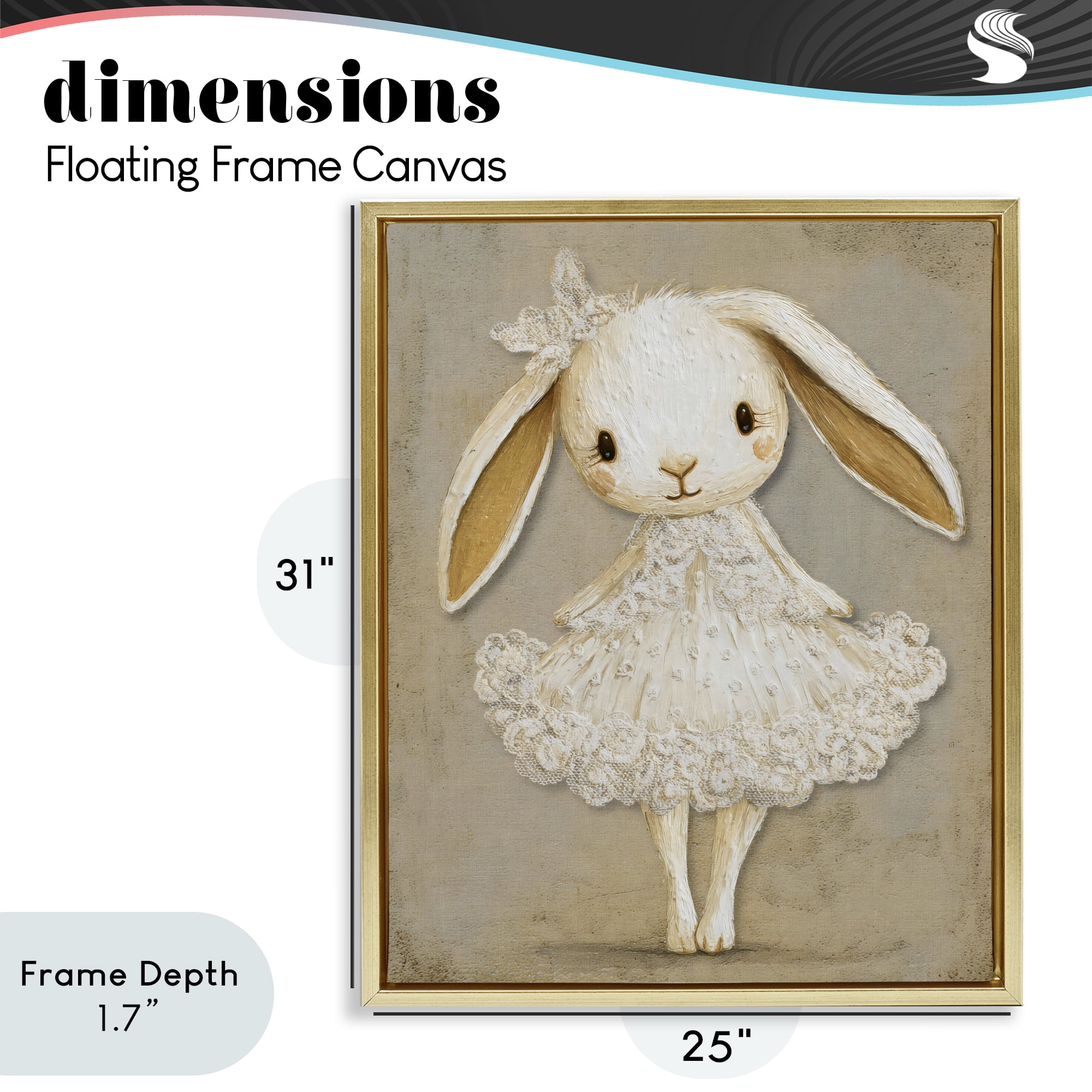 Stupell Industries Ballerina Bunny in Lace Dress Gold Framed Floater Canvas Wall Art, design by Ink Drop Loft