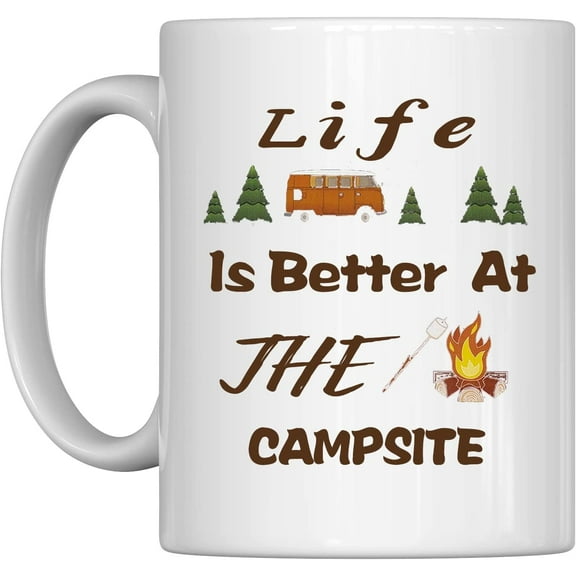 Funny Inspirational Coffee Mug, Nature Enamel Coffee Mug for Gift, White,Life Is Better At The Campsite,Best To Life, Coffee Mug