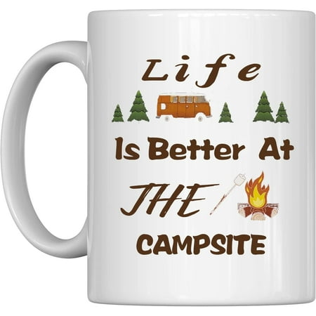 

Funny Inspirational Coffee Mug Nature Enamel Coffee Mug for Gift White Life Is Better At The Campsite Best To Life Coffee Mug