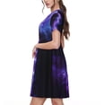 thumbnail image 2 of Balery Purple And Blue Nebula Vestidos sueltos de manga corta para mujer, vestidos de verano 2025, vestidos casuales de corte A con vuelo., 2 of 6