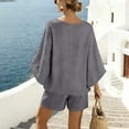 thumbnail image 6 of VBVC Women's 2 Piece V-Neck Batwing Sleeve Shorts Set, Ladies' Soft Breathable Top and Drawstring Shorts,Summer Loungewear For Women,Dark Gray,S-2XL, 6 of 9