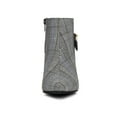 thumbnail image 6 of BLISSFUL STEP Women Plaid Point Toe Side Zip Block Heels Ankle Boots Black White 7, 6 of 8