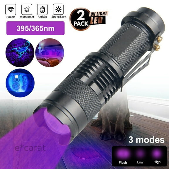 2Pcs UV Ultraviolet Flashlight Black Light 365nm Detector Urine Pet Stains