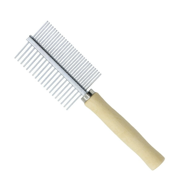 Nebwoak Pet Comb for Dogs and Cats, Stainless Steel Dual Sided Grooming Comb with Wooden Handle, High-Low Teeth Deshedding Tool, Anti-Static, Easy to Clean