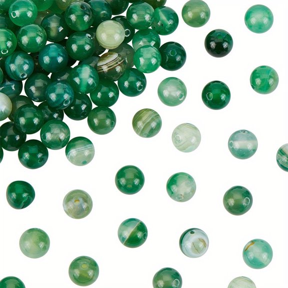 1Box About 94pcs Natural Agate Beads 8mm Dyed Green Striped Agate Beads Green Banded Agate Beads Round Loose Beads For Bracelet Necklace Jewelry Making