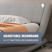 Allewie King Size Platform Bed Frame with Curved Adjustable Headboard, 100% Fabric Upholstered Style, 10'' Mattress Recommended, Grey