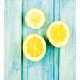 thumbnail image 3 of Yellow and Blue Duvet Cover Set, Juicy Lemon Slices on Old Wooden Planks Porch Summer Refreshing Image, Decorative 3 Piece Bedding Set with 2 Pillow Shams, Queen Size, Yellow Sky Blue, by Ambesonne, 3 of 3