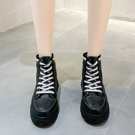 

qipaqil Short Round Booties Lace Up Toe Retro Solid Color Shoes Women Heels women s boots Cute Boots for Women