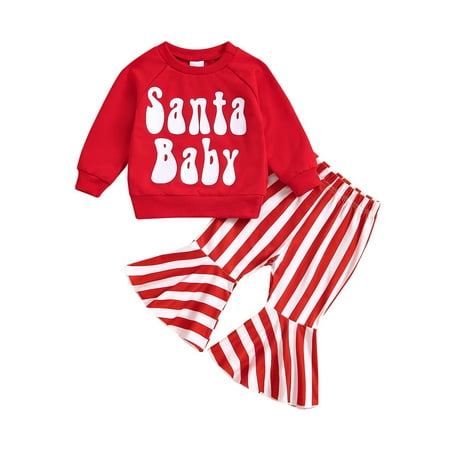 

Christmas Outfit For Toddler Girls Long Sleeve Letter Print Crewneck Tops And Flare Pants 2PCS Outfits Fashion Clothes Set For Kids