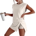 thumbnail image 2 of Outfits for Women Summer Solid Sleeveless Set Crop Top and Shorts Lightweight for Beach Or Vacation Womens Workout Sets Beige L, 2 of 7