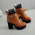 thumbnail image 2 of NECHOLOGY Botas Mujer Adulto Femenino Zapatos Botines mujer Botas coreanas de moda Otoño/Invierno 2023, botines de encaje de tacón grueso para mujer (Brown, 7), 2 of 5