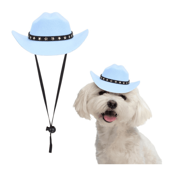 Dog Cowboy Hat, Mini Cowboy Hat for Pet with Chin Strap Adjustable Cap, Intended for Dogs and Cats Party Decoration - (Royal Blue,M)