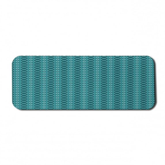 Blue Computer Mouse Pad, Abstract Geometric Patterns Rounded and Triangular Shapes Symmetrcal Design, Rectangle Non-Slip Rubber Mousepad Large, 31" x 12", Teal Dark Teal White, by Ambesonne
