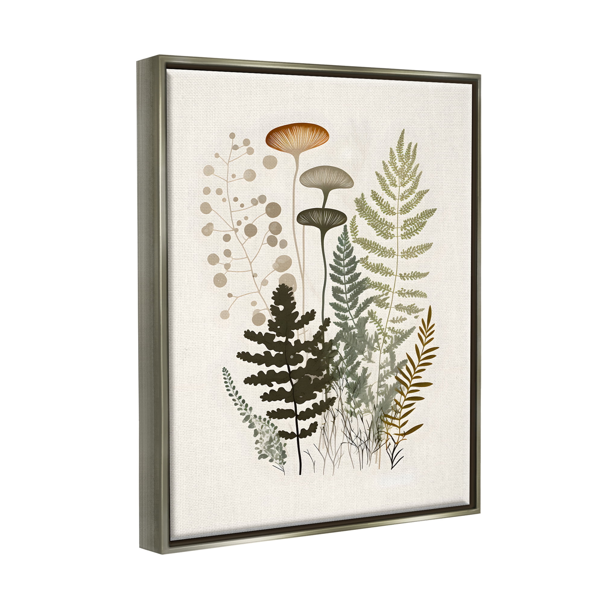 Stupell Industries Neutral Forest Ferns Botanical & Floral Painting Gray Floater Framed Canvas Art Print Wall Art, 25 x 31