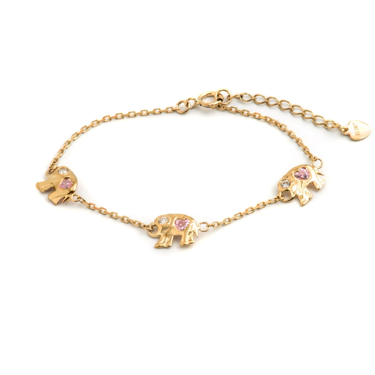 Jewelers 14K Solid Gold Elephant with CZ bracelet BOXED