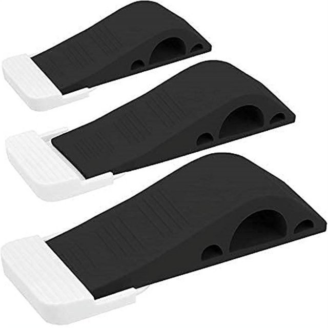 Topes de puerta - Cuña de seguridad de goma para la parte inferior de la puerta sobre alfombra, hormigón, azulejo, linóleo y madera - Tope de puerta resistente - Mejoras para el hogar - Paquete de 3 - Negro oso de fresa Electrónica