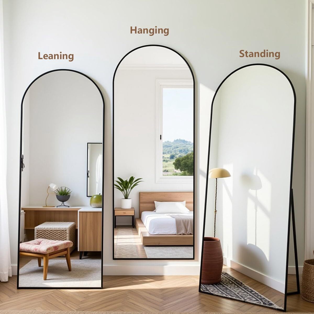 Anyrose 64.1"x21" Arched Modern Full Length Mirror Floor Mirror with Aluminum Frame, Black