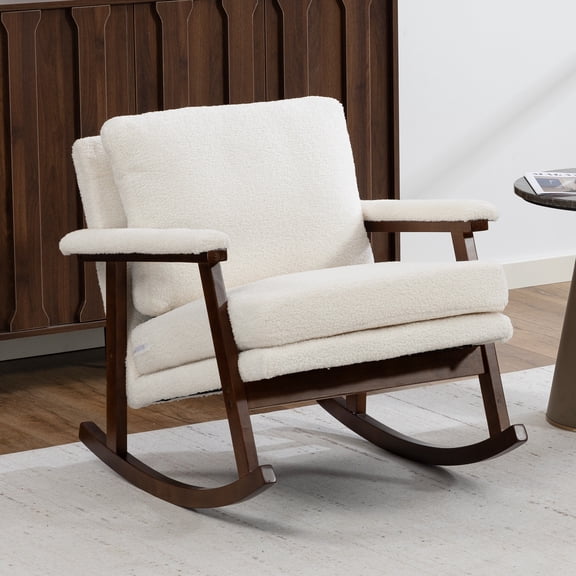 Paproos Rocking Chair, Paproos Velvet Upholstered Rocker Chair, Glider Rocker Accent Chair with Cushion, Rocking Chair for Nursery, Armchair Reading Chair for Living Room Bedroom, White