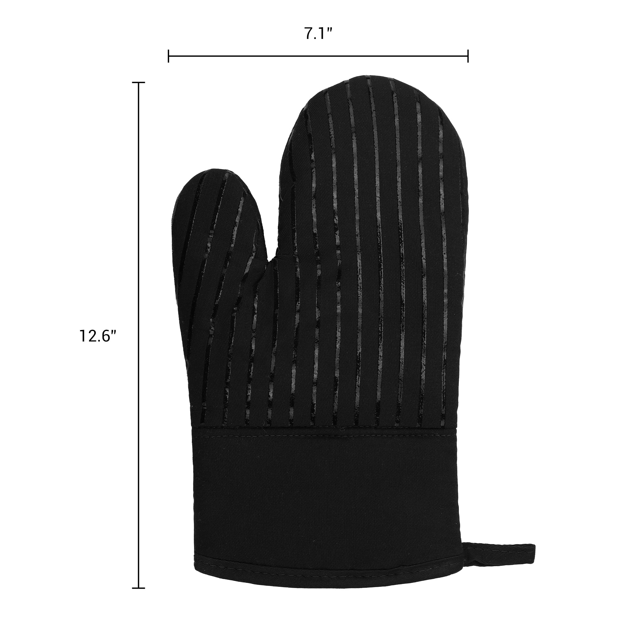 Unique Bargains 2pcs Silicone and Cotton Heat-Resistant  Oven Mitts Black 12.6" x 7.1"