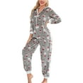thumbnail image 2 of nvzhuang Women's Christmas Hooded Jumpsuit, Long Sleeve Zip Up V Neck Cartoon Print One Piece Pajamas, 2 of 5
