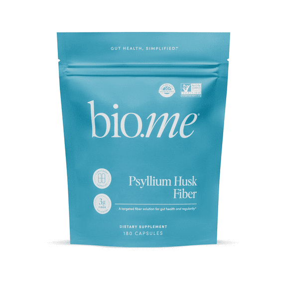 Bio.me Psyllium Husk Fiber Supplement Capsules for Regularity & Bloating Support – 30 Servings, 180 Count