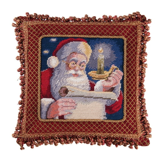 Santa's List Needlepoint Christmas Pillow