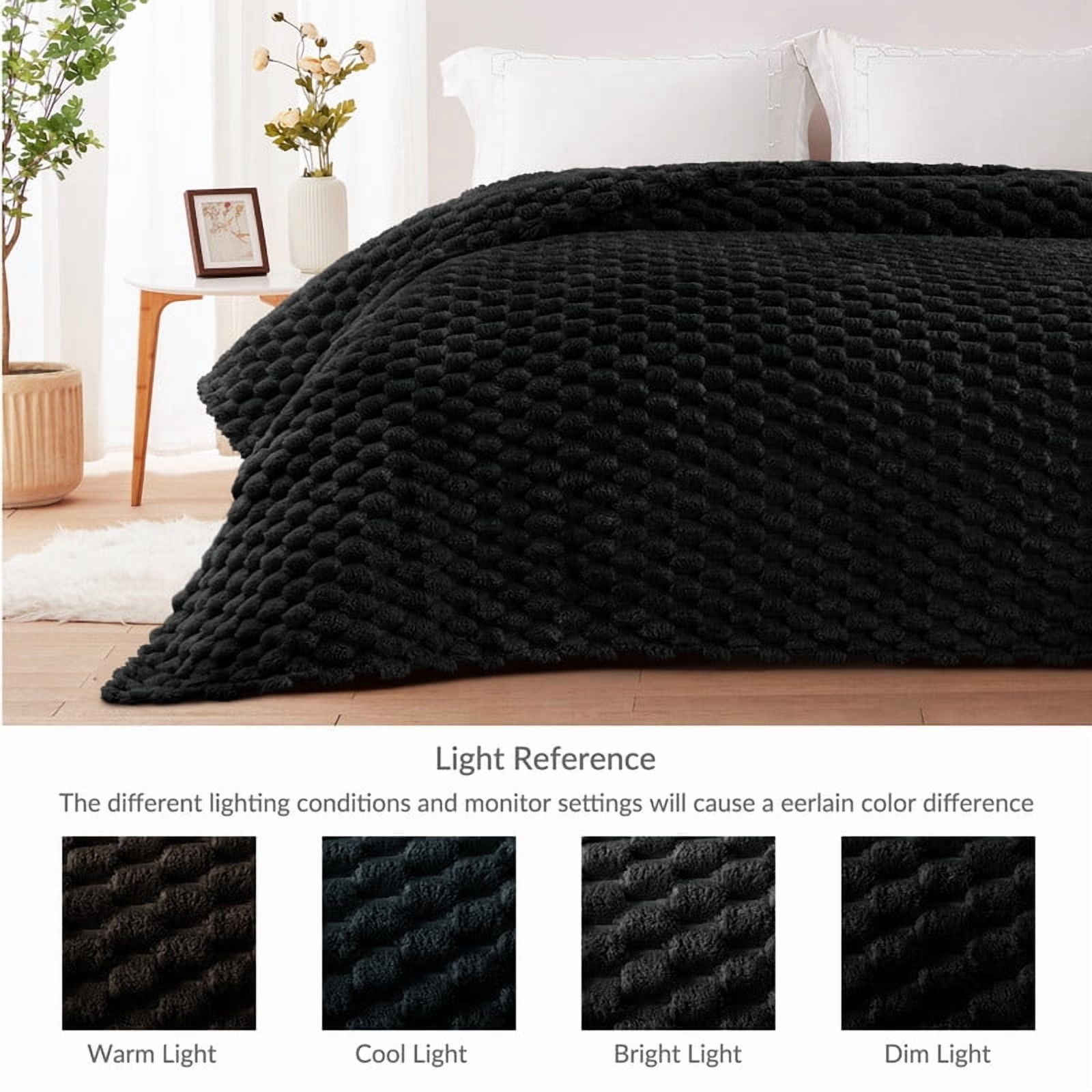 Whale Flotilla 90"x 104" King Size Blanket for Bed with Expanded 3D-Jacquard Pattern, Fuzzy Soft Cozy Exquisite Blankets or All Season, Warm and Fluffy, Black