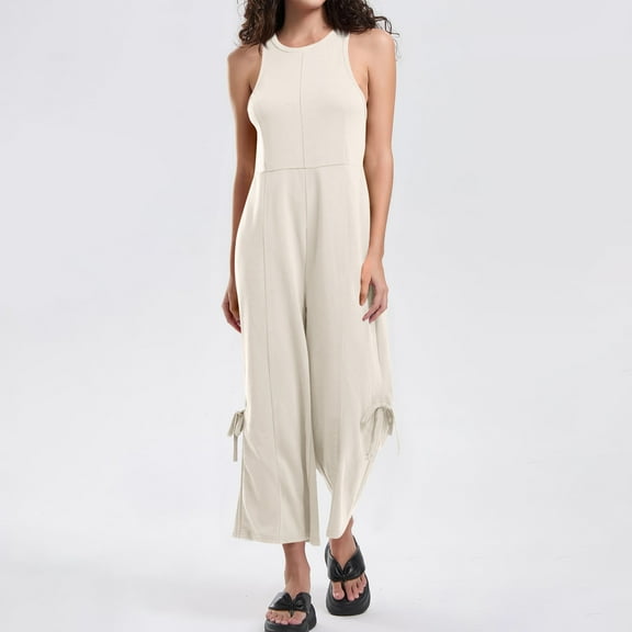 Uaswgudfs Womens One Piece Jumpsuits Sleeveless Wide Leg Jumpsuit Dressy Loose Overalls Vacation Outfits White M