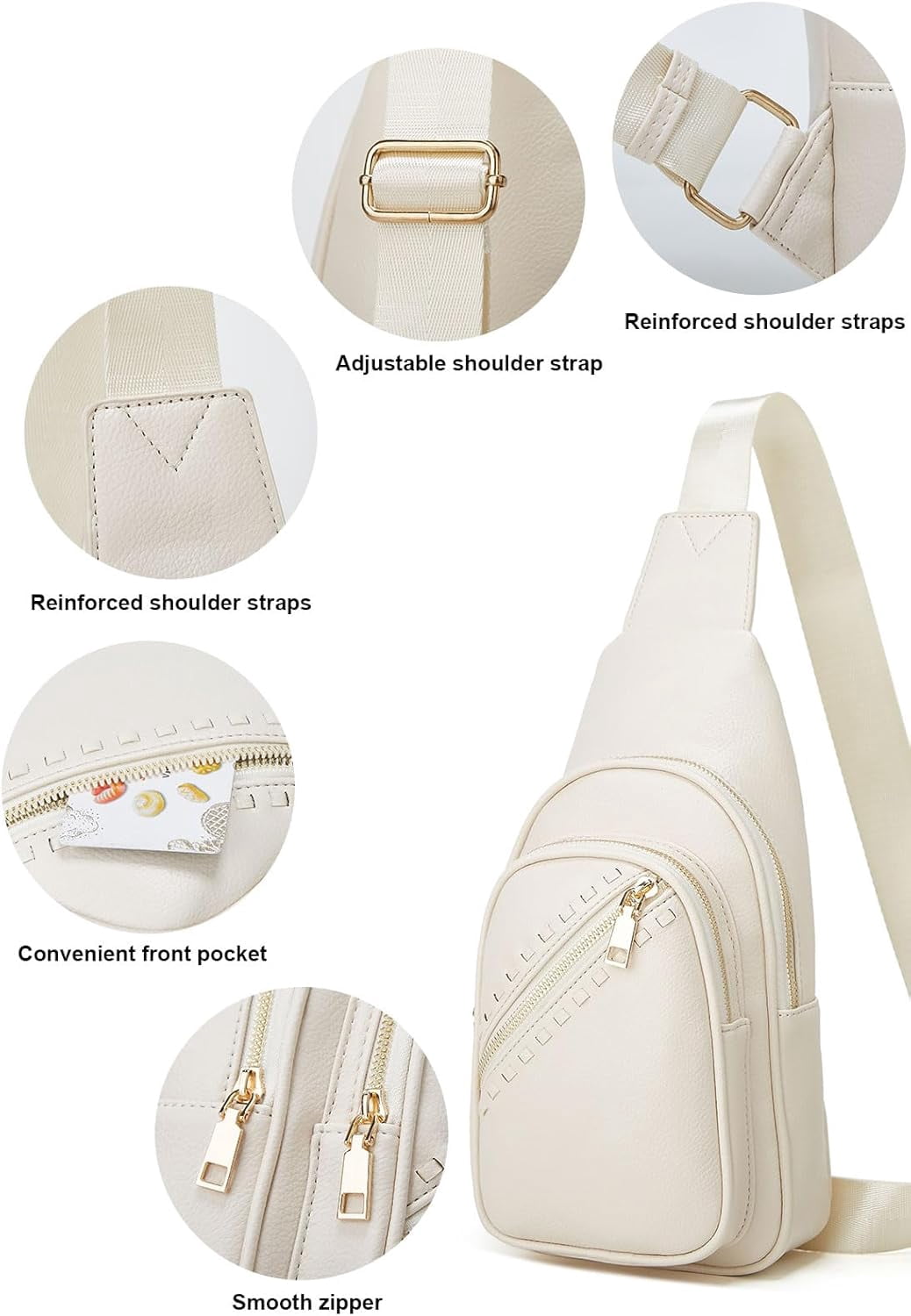 Small Sling Bag for Women, Vegan Leather Fanny Pack Crossbody Bags for Women, Chest Bag With Wide Strap
