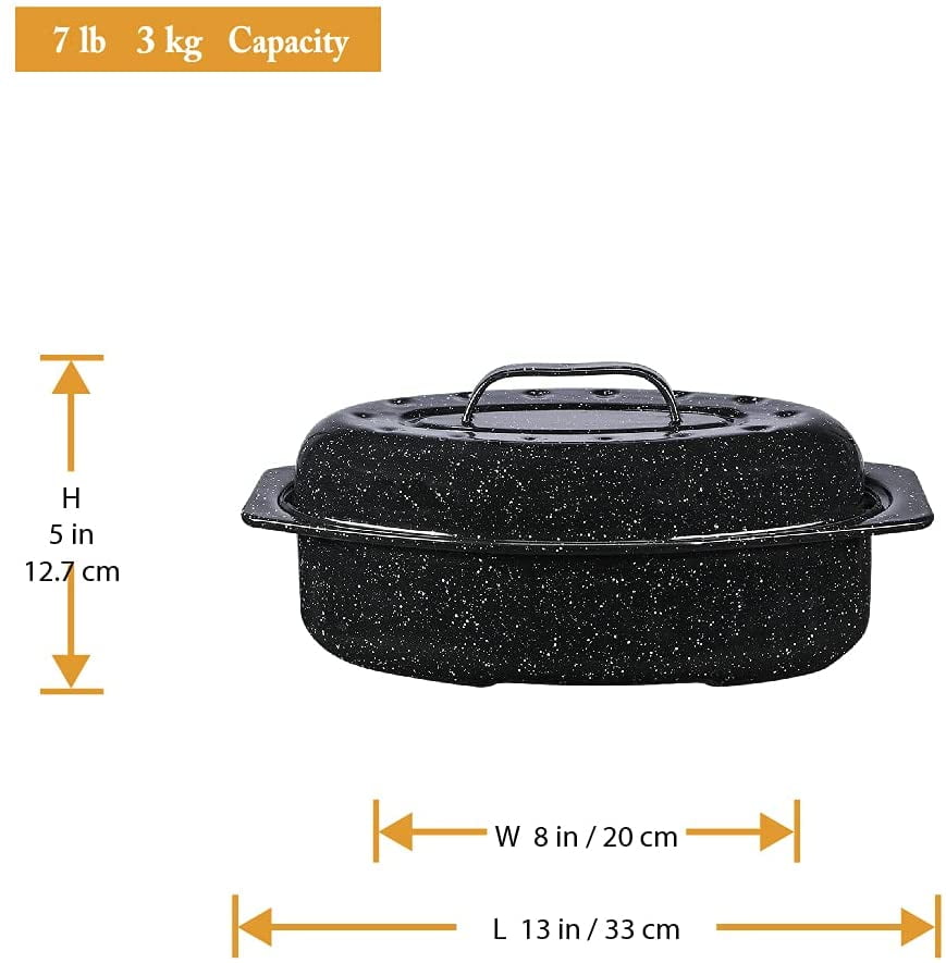 Black Ceramic on Steel Columbian Home Products 6106-2 Graniteware Oval Roaster 13 x 8 x 5-in - Quantity 2 