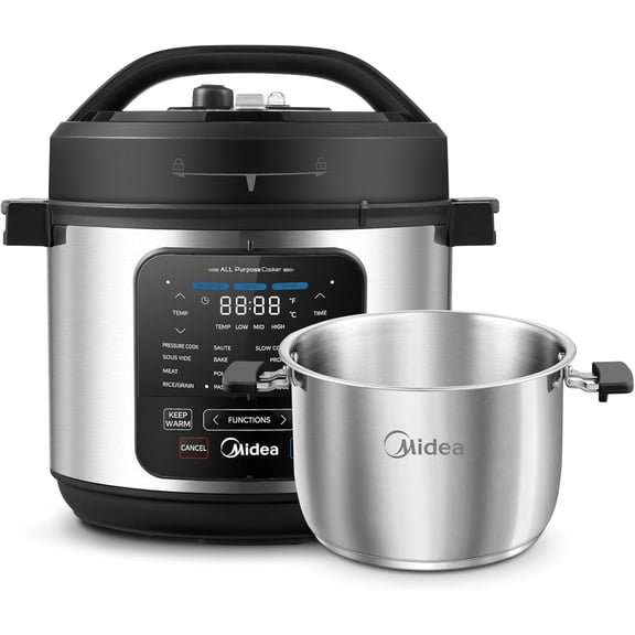 10-in-1 Electric Pressure Cooker with Slow Cooker, Steamer, Saute, Sous Vide, and Bake Modes, Stovetop & Oven Safe Stainless Steel Pot, 6 Quarts