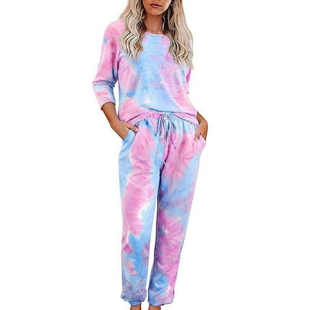 

Avamo Womens Pajama Sets Tie Dye Sweatsuit Long Sleeves Pullover + Pant Sleepwear Set 2 Pcs Lounge Jogger Set Nightwear Style-D 3XL
