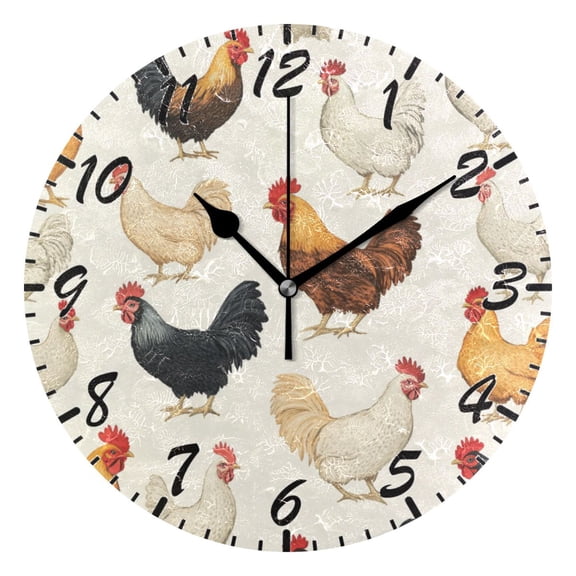 Wall Clock 10 Inch Battery Operated Clocks Living Room Decor, Silent Non-Ticking for Living Room Home Kitchen office Clock Chickens Pattern