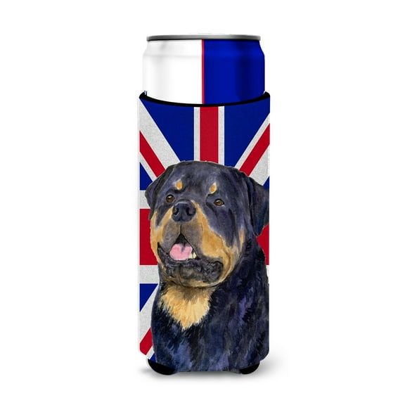 Rottweiler with English Union Jack British Flag Ultra Hugger for slim cans