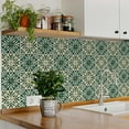 thumbnail image 2 of Mi Alma Beige Dark Green Vintage Flower Peel & Stick Vinyl Backsplash Tiles 5x5, 24 pcs, 2 of 14