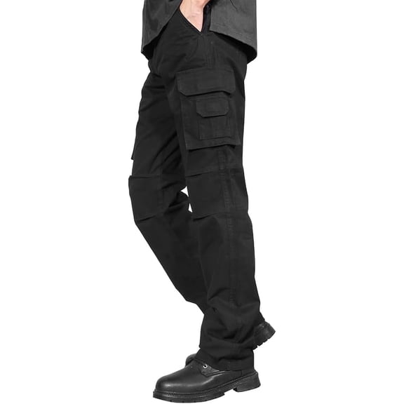 Men's Cargo Pants Cotton Straight Stretch Tactical Work Hiking Pants with Pockets Black