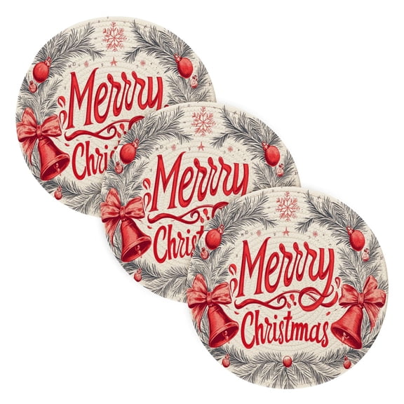 BZSMCE Mats for Pots,Pans Place Christmas Elegant Bell and Bowknot Simple Style Pattern Pot Mats