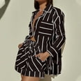 thumbnail image 4 of Quinlirra Summer Tops for Women 2025 Trendy Sexy Women Summer Striped Fashion Cardigan Long Sleeved Top+shorts Long Sleeved Round Neck Top/shirt Set, 4 of 5